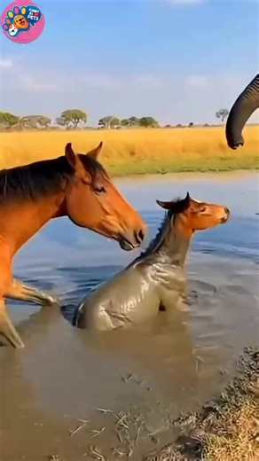Elephant Rescues Foal Stuck in Mud