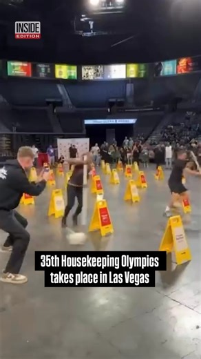 On your mark, get set, clean! The Housekeeping Olympics is taking place in Las Vegas, Nevada, for its 35th year. Teams of hotel workers from around the city are battling it out in events like bedmaking, a mopping obstacle course, vacuuming and buffer pad toss. #Housekeeping #Olympics #LasVegas | Inside Edition