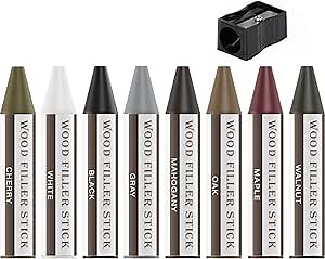 Wood Filler Sticks, 8 Colors Wood Crayons for Scratches, Wood Floor Repair Wax Filler Sticks, Furniture Scratch Repair Crayons Kit for Holes, Table