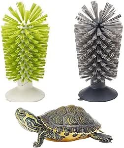 Turtle Brush with Suction Cup for Tank Scratches Back Brush Shell Cleaning Brush Scrub Red Eared Slider Turtle Exfoliate Brush for Remove Turtle Shell Scutes (2PC)