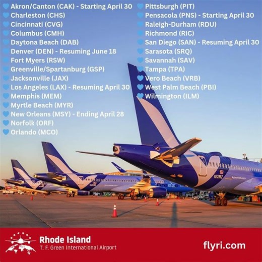 Breeze Airways Flies to 26 Nonstop and Direct Destinations from PVD!