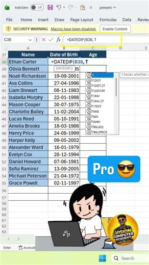 How to calculate age in Excel🤔Excel Tips and Tricks💪#katangi #gondi #nagpur #shorts #balaghat #bgt ✅