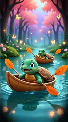🐢 Cute Baby Turtles Sailing in Leaf Boats 🌿 | 3D Shorts