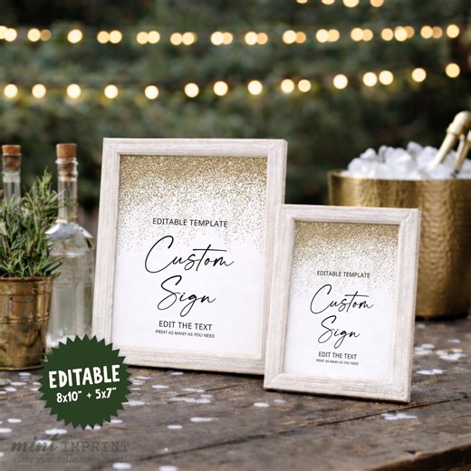 Custom Birthday Table Sign Editable Template, Gold Glitter Party Decor Sign, Cake Table Gift Table 8x10 5x7 Printable Signage - Etsy