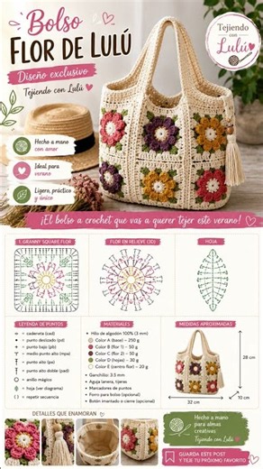 Bolso Granny a Crochet 🌸 | El bolso boho que vas a querer tejer este verano | Tejiendo con Lulú