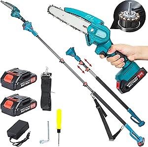 2-in-1 Brushless Electric Pole Saws for Tree Trimming 6 Inch, 15.8 Ft Max Extension Cordless Power Long Telescopic Chainsaw, 4.6 to 9.8ft Retractable Chain Saw for Branches W/ 2 * 21V Battery