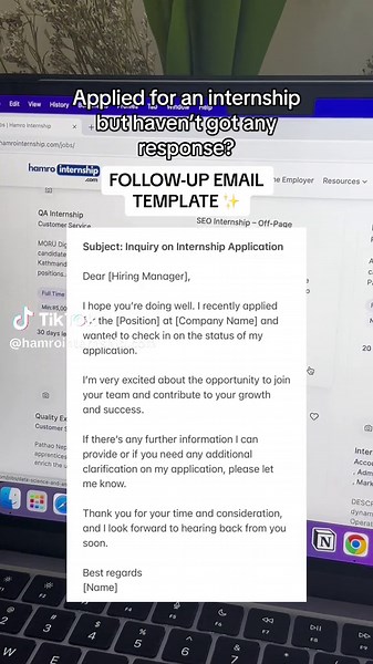 Follow-Up Email Template for Internship Application