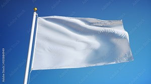 Empty white clear flag waving in slow motion against blue sky, seamlessly looped, close up, isolated on alpha channel with black and white luminance matte, perfect for film, news, digital composition Stock Video