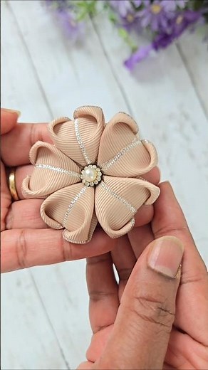 DIY Ribbon Flower Hair Tie 🎀✨ Easy Kanzashi Tutorial! #shorts