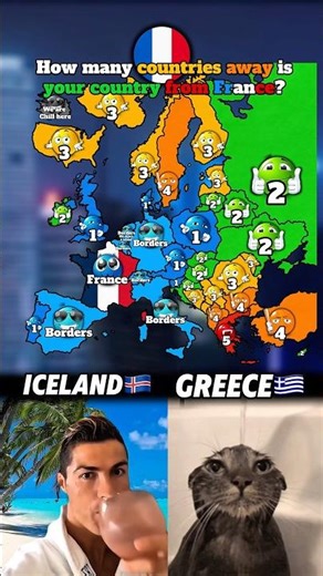 How many countries away is your country from France?🇫🇷 #europe#geography#mapping#country#memes#usa