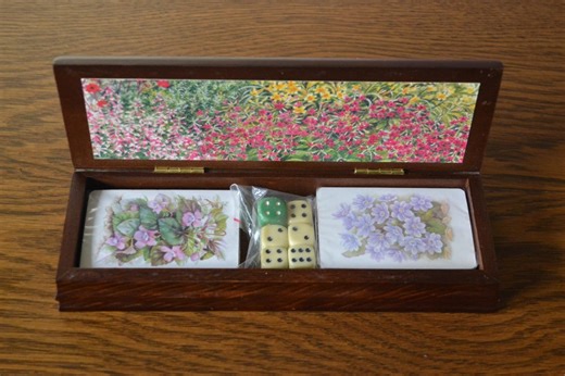 Vintage Wooden Playing Card & Dice Box With Sealed Floral Card Decks - Etsy