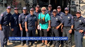 Dixie Fire: Celebrity chef Guy Fieri visits base camp to cook meals for firefighters