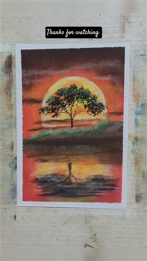 a lonely tree kk oil pastel drawing✌️✌️. #art #shorts #oilpasteldrawing