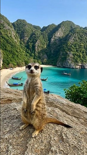 🌿 Majestic Meerkat Overlooking a Tropical Paradise | Wildlife Meets Serenity