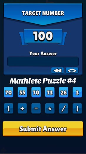 Who's the sharpest mathlete out there? 🔢 Test your skills and challenge others in *Mathlete Showdown* (pre-register at Google Play)! 🏆 Use each number only once and get as close to the target as you can! #math #puzzle #mobilegame #gamedev #competitive #mathchallenge