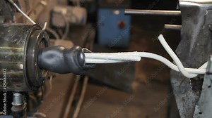 Manufacture of power cable. Applying an insulation layer to the cable Stock Video