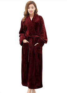 AMITOFO Plush Robes for Women Soft Warm Fleece Bathrobe Ladies Long Comfy Spa Bath Robe Housecoat