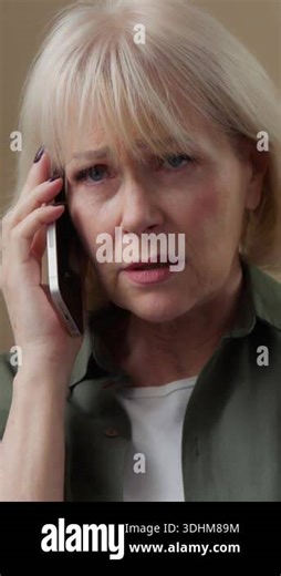 Offended negative sad Caucasian old woman at home talking mobile phone conflict problem talk feeling bad sadness upset retired grandmother senior female speaking smartphone listening bad news grief Stock Video Footage - Alamy