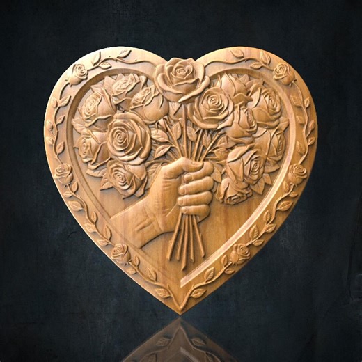 Heart and Roses Cnc STL Files for CNC Router, Fish Bas Relief Wall Panel - Etsy