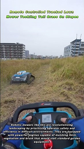 Remote Controlled Tracked Lawn Mower Tackling Tall Grass On Slopes
