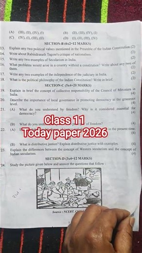 Class 11 political science question paper 26/2/2026 morning shift/ political science answer key 2026