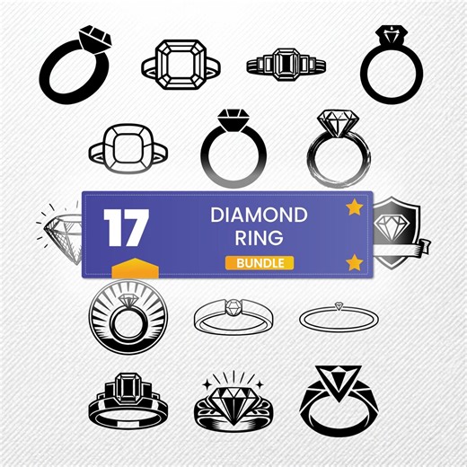 Diamond Ring SVG Bundle 17 Clipart | PNG Eps Pdf Dxf | Commercial Use Vector Drawings - Etsy