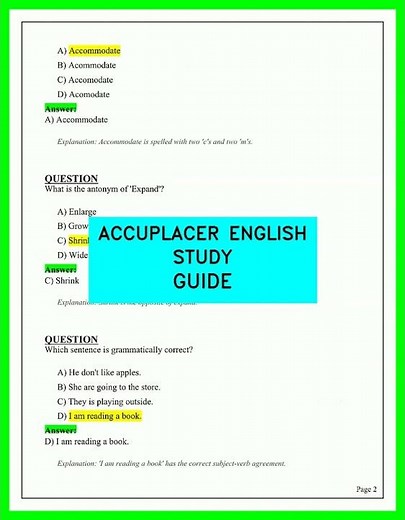 ACCUPLACER ENGLISH STUDY GUIDE 2026 UPDATED PRACTICE QUESTIONS AND ANSWERS FOR SUCCESS EXAM PREP 26
