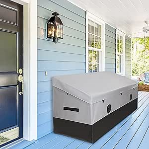 Amazon.com: RUN.SE Outdoor Waterproof Storage Box, 150 Gallon, Waterproof PE Tarpaulin Deck Box w/Galvanized Metal Frame, All-Weather Protection & Portable, for Porch, Garden, Poolside, and Yard (Black & Grey) : Patio, Lawn & Garden
