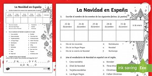 Christmas in Spain Worksheet Spanish