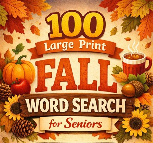 100 Large Print Fall Word Search for Seniors – Easy & Relaxing 12x12 Puzzles, Printable PDF - Etsy