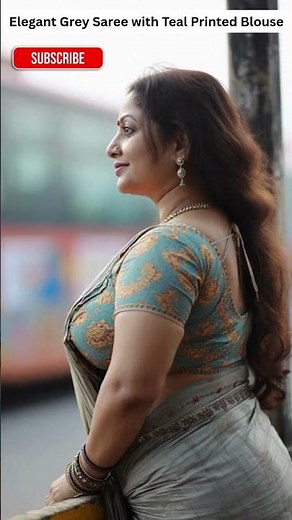 Elegant Grey Saree with Teal Printed Blouse | Daily Wear Saree Look for Curvy Plus-Size Women