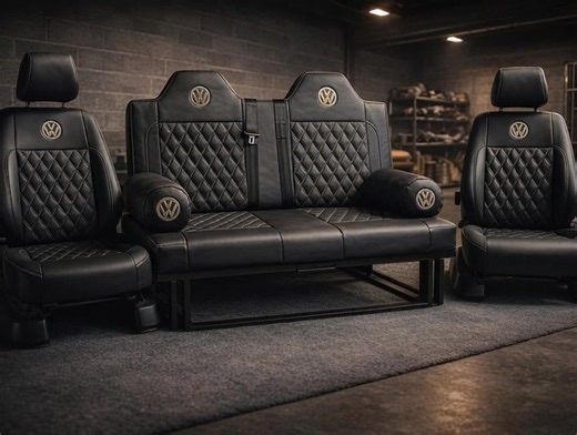 🔥 VW Camper Seat & Rock-n-Roll Bed Upgrade 🔥 Handcrafted VW seats with a matching rock-n-roll bed, finished in premium black leather with Bentley-style diamond stitching and embroidered VW logos. ✔ Custom-made upholstery✔ Matching front seats & bed✔ Built for VW Transporter campervans✔ Designed for comfort, durability & style This is the upgrade that transforms a camper from standard to stand-out. 📍 UK-made in our professional upholstery workshop📩 Message us for pricing, options & availabili