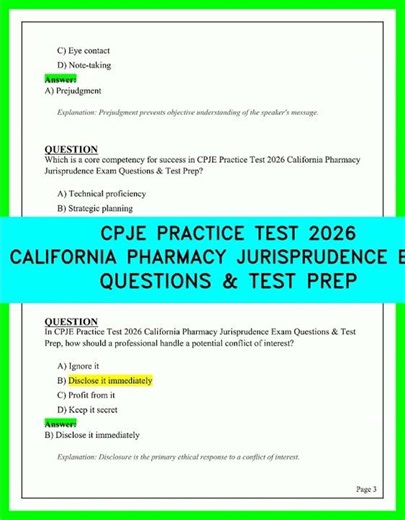 CPJE PRACTICE TEST 2026 CALIFORNIA PHARMACY JURISPRUDENCE EXAM QUESTIONS & TEST PREP VIDEO 2026EX