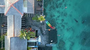 Elevated view of village on Celebes sea water in Mabul Island, Malaysia