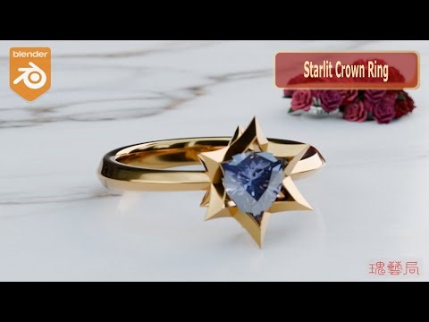 Jewelry Design In Blender Tutorial 324 Time-lapse：Starlit Crown Ring #Blender 4.5