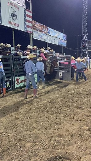 Started off the Black Hills Roundup with a bang last night! One of the wildest bronc rides you’ll ever see. Performance #1 tonight featuring World Champions Ryder Wright Stetson Wright and Spencer Wright. @cinchjeans @logancoachtrailers @pagebulls @buckinghorsebreedersassn @americanhatco @agri_bestfeeds | Powder River Rodeo LLC