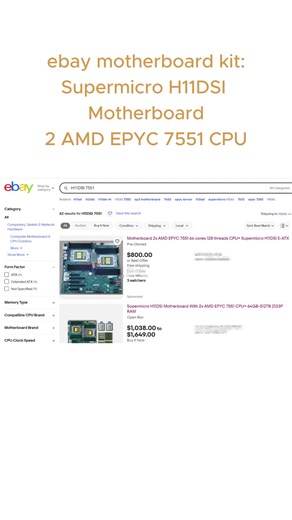 Test Supermicro Motherboard: Supermicro H11DSI Motherboard 2 AMD EPYC 7551 CPU