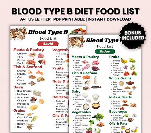 Blood Type B Diet Food List, Blood Group B Food Guide, Blood Group B Grocery List, Avoid List and Diet Recommendations, Meal Plan - Etsy