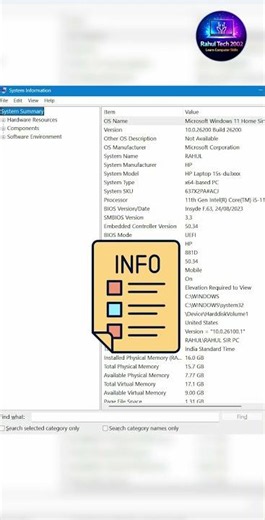 MSINFO32 Secret Command 😲 | Check Full PC Information #windows11