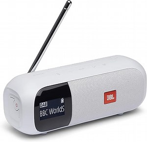 JBL Tuner 2 Radiorekorder - Weiß – Tragbarer Bluetooth Lautsprecher mit MP3, DAB+ und UKW Radio – Kabelloser Musikgenuss von bis zu 12 Stunden