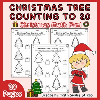 Christmas Tree Counting to 20 Worksheets | Count & Color Holiday Math Fun