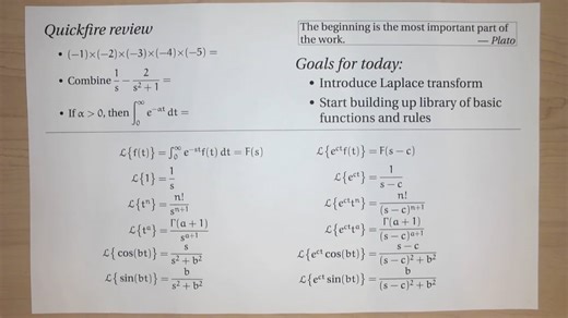 Introduction to the Laplace transform (Diff. Eq.; Lecture 3-1; Spring 2026)