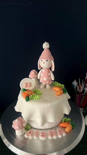 Easter Bunny Cake Topper - Personalised Rabbit Birthday Cake Decoration - Pink Bunny Fondant Topper With Name Ang Age. - Etsy