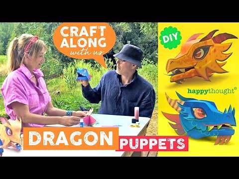 Craft along with us! How to make a 3D paper Dragon hand puppet tutorial + template • Happythought