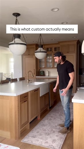 Weekley Design | Custom Cabinets on Instagram: "When I walk a finished kitchen, I’m not looking at the big stuff, I’m looking at the details. The reveals. The grain direction. The spacing. The way everything lines up and functions the way it should. This kitchen was built, not rushed. Every cabinet was made to fit this space specifically, not pulled from a catalog, not forced to work. That’s the difference with true custom cabinetry. It’s not just how it looks on day one, it’s how it performs, a