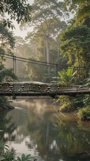 A Giant Python Crossed This Jungle Bridge! 🐍🌉😱