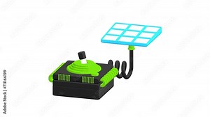 Cartoon solar panel control illustration animation with sustainability theme looping on white background, green screen, overlay, and alpha matte clips with the same duration. 3d render. Stock Video
