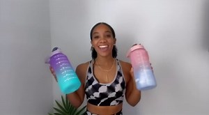 Mint Berry 64 OZ/Half Gallon Water Bottle Jug, Motivational Time Marker Straw with Brush Leakproof Reusable, Drink Enough Daily for Fitness, Gym, Outdoor Sports Activity (Pink Blue) (MBP-001)