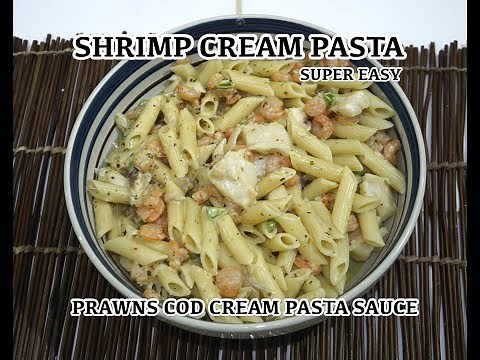 Garlic Shrimp Cream Pasta - Prawn Creamy Sauce Penne Recipe