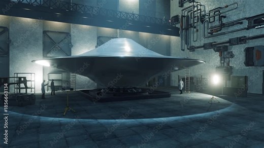 Alien Flying Saucer UFO UAP inside of a secret base CGI Animation Concept